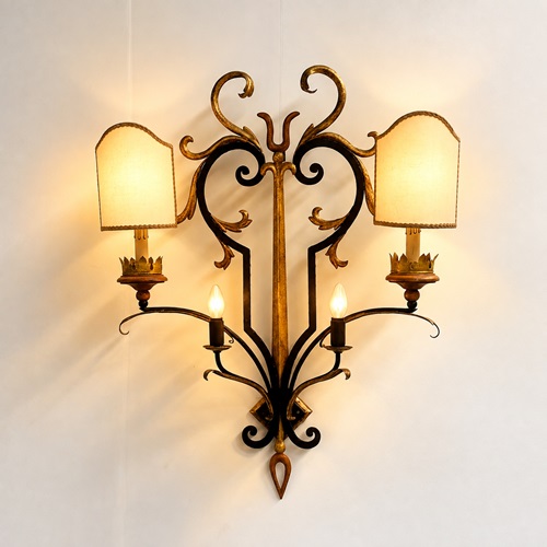 XL Vintage Italian Florentine Wrought Iron  Toleware Wall Sconce