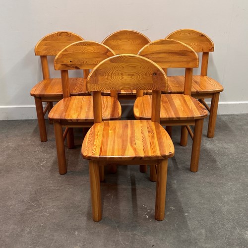 Set Of 6 Solid Pine Dining Chairs By Rainer Daumiller, Denmark, 1970S