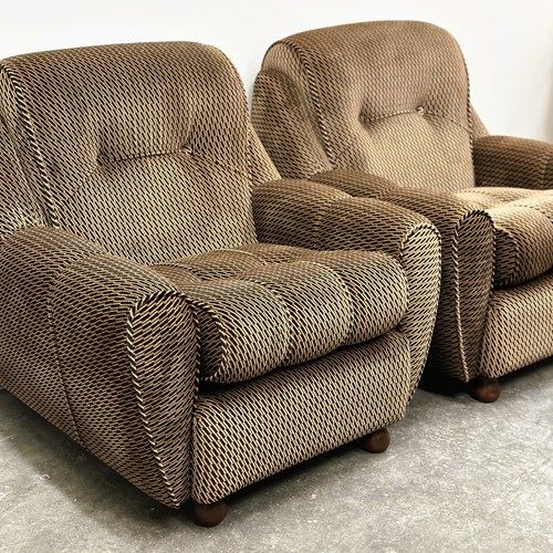 Pair Of Italian Lounge Chairs, Original Upholstery. Italy, 1970S.