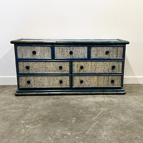 Vintage Blue Rattan Chest Of Drawers By Maugrion