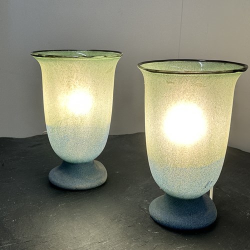 Pair Of Frosted Murano Glass Vase Table Lamps, 1970S.