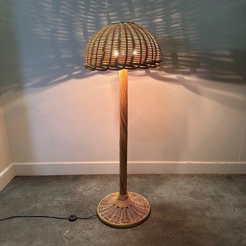 Large Vintage French Rattan Floor Lamp