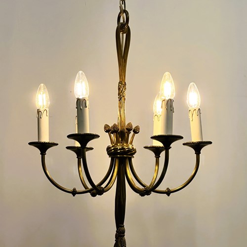 Vintage Brass Rope & Tassel Chandelier With 6 Lights, France, 1950S