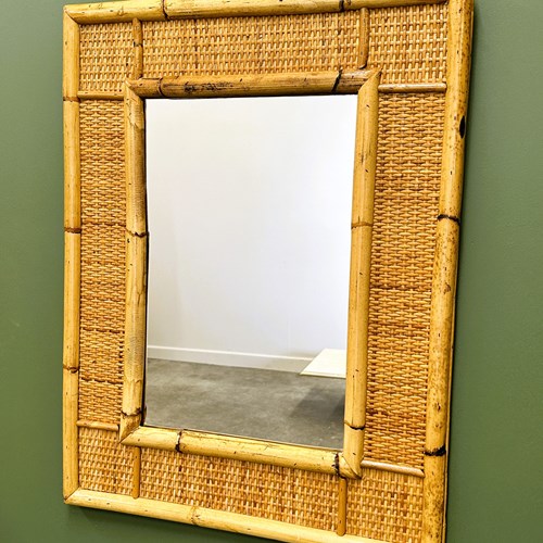 Vintage Mid Century Bamboo And Rattan Mirror By Dal Vera, Italy 1970S.