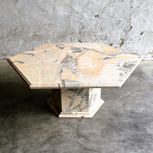 Hexagonal Pink And Gray Marble Coffee Table, 1980S