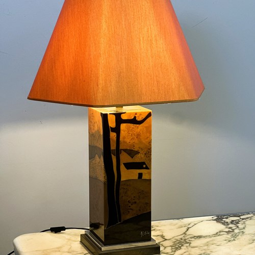 Rare 1970S Jean-Claude Mahey Table Lamp In Burl Wood 