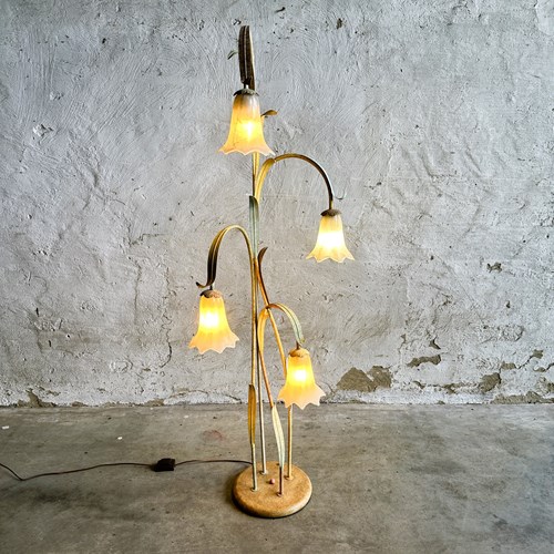 Tole Ware Floral Floor Lamp With Murano Pendants