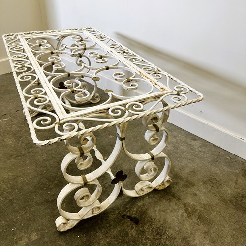 White Wrought Iron Decorative Garden Table