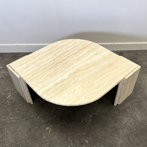 Eye Shaped Travertin Coffee Table For Roche Bobois