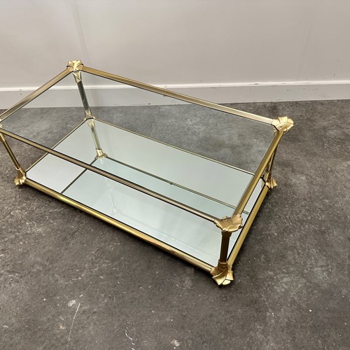 Elegant Vintage Mirrored Brass Coffee Table