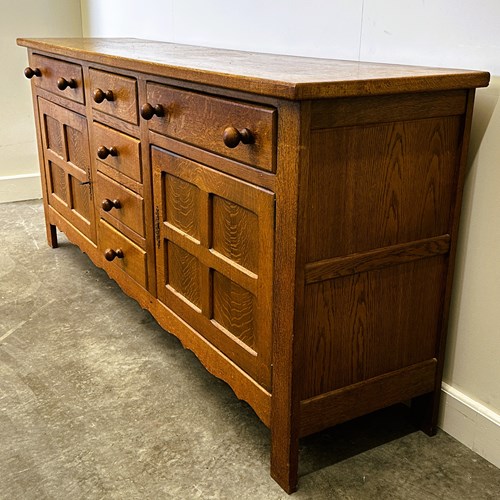 Charming Vintage French Oak Sideboard With Wavy Details, Ca. 1950S