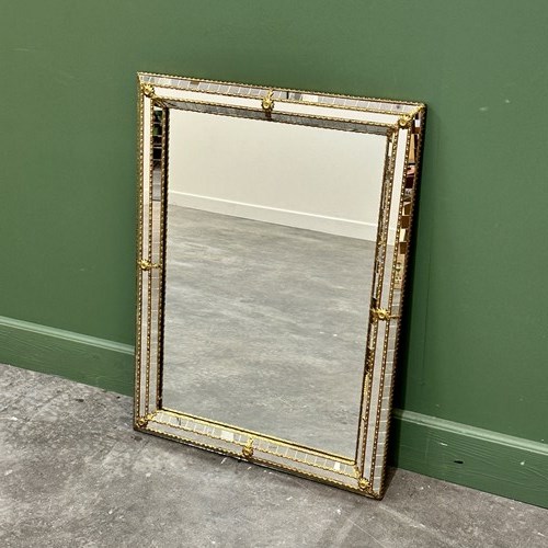 Vintage Venetian Style Rectangular Gold Hollywood Regency Mirror, Spain 1980S