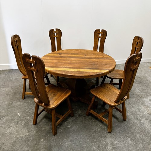 Rare Majestic Depuydt Brutalist Oak Dining Set – Belgium, 1970S