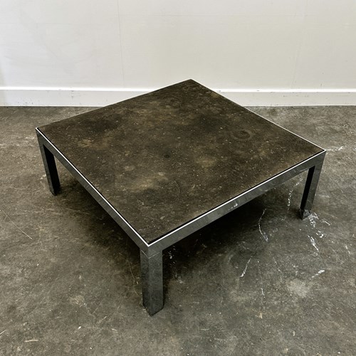 1970S Slate And Chrome Coffee Table With Shell Fossil, Germany 1970S