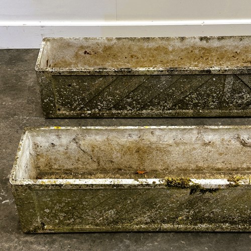 Vintage Lightweight Concrete Planter With Diagonal Relief, 1960S