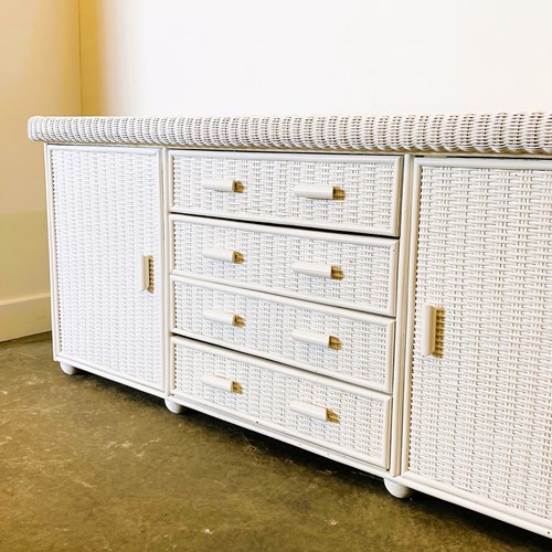 Excellent Quality French White Rattan 1970S Sideboard