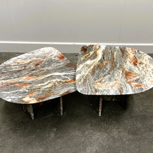 Vintage Expressive Pair Of Organic Breccia Capraia Marble Coffee Tables, Italy,