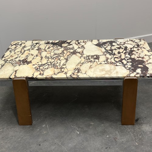 Large Vintage Mid-Century Italian Coffee Table With Calacatta Violetta Marble 