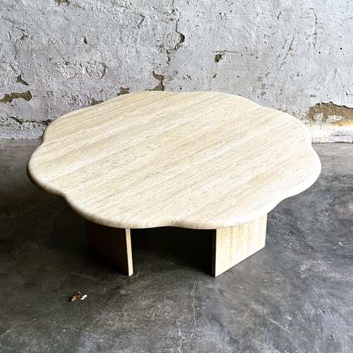 Italian Coffee Table In Travertine Stone And Cloud Shape, 1980S