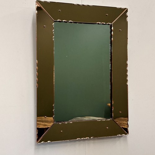 Striking French Amber-Colored Mirror With Sculpted Edge Details, 1940S
