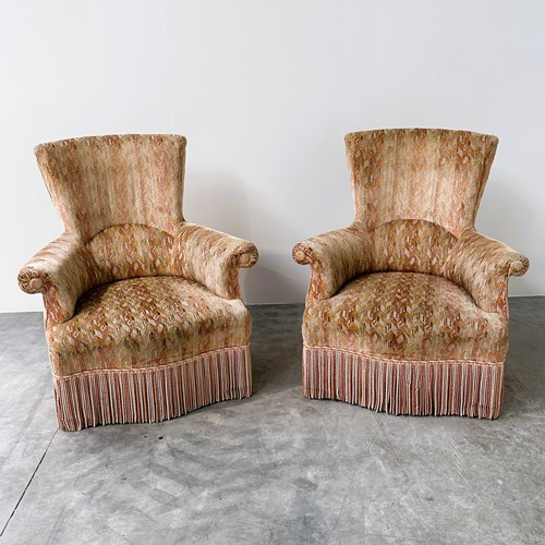 Pair Of Sculptural Slipper Chairs In Original Fabric