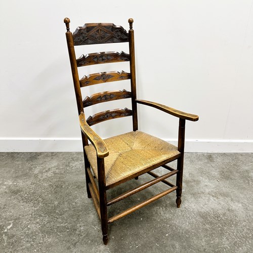 19Thc Handcrafted And Carved Ladder Back Chair