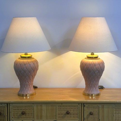 French Pair Of Terracotta Ceramic Table Lamps