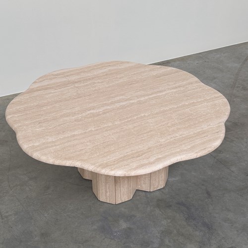 Elegant French Sculptural Travertine Flower Coffee Table