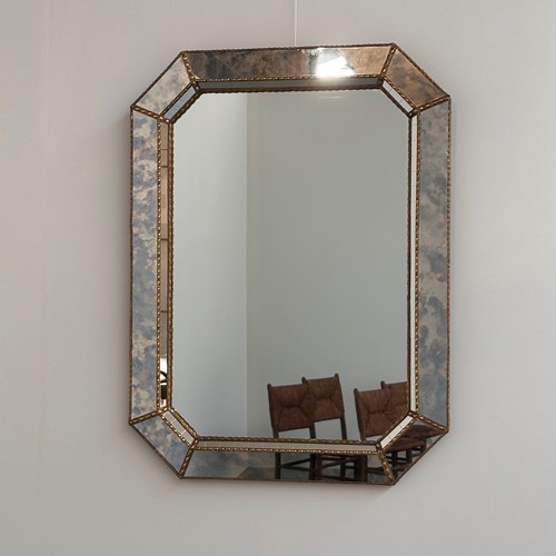Vintage Spanish Mosaic Mirror, Octagonal Wall Mirror