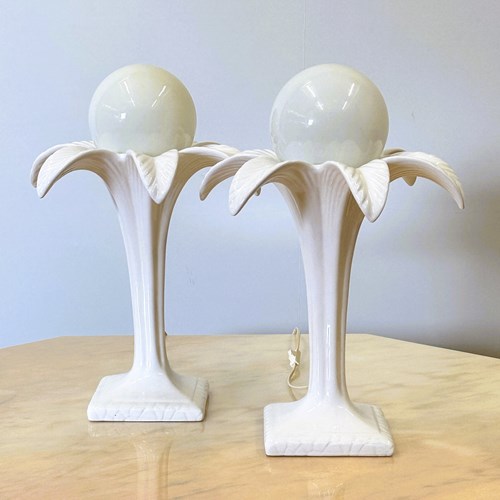 Pair Of Ceramic Palm Tree Lamps By Michael Andersen