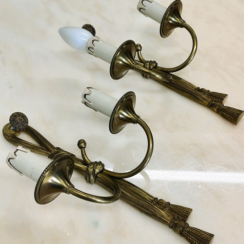 Pair Of Brass Neoclassical Rope Wall Sconces