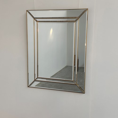 Vintage Brass Beveled Wall Mirror, Large Hollywood Regency