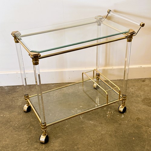Hollywood Regency Lucite And Brass Bar Cart, 1980S