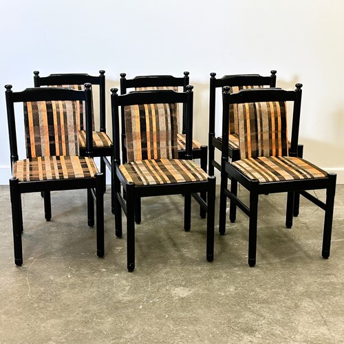 Set 6 Black Lacquered Chairs With Original 1970S Fabric