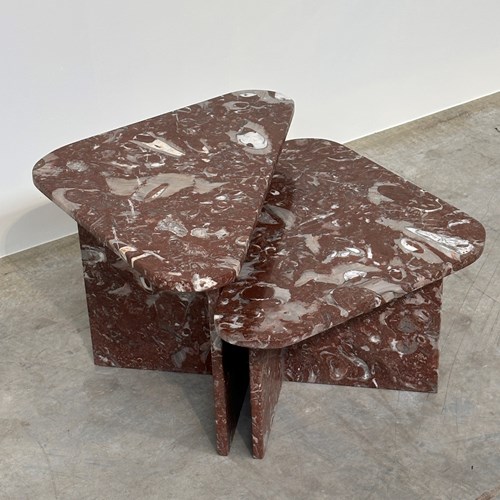Set Of 2 Belgian Rouge Griotte Marble Coffee Tables