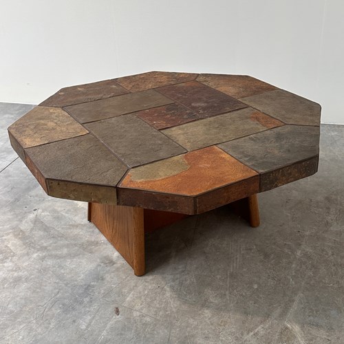 Large Vintage Slate Mosaic Coffee Table, Brutalist