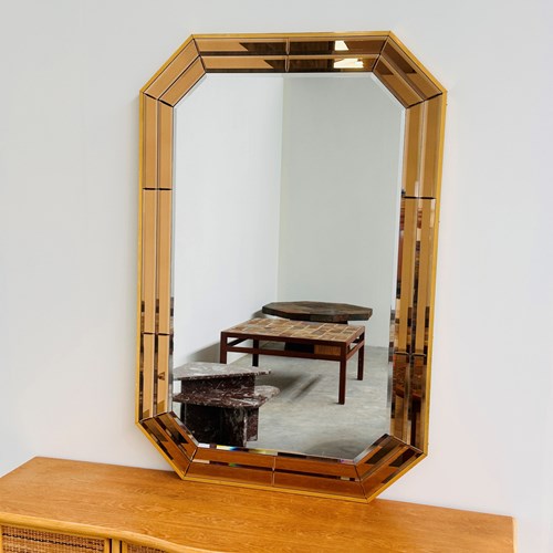 Vintage Schöninger Smoked Mirror, Large Octagonal Beveled 