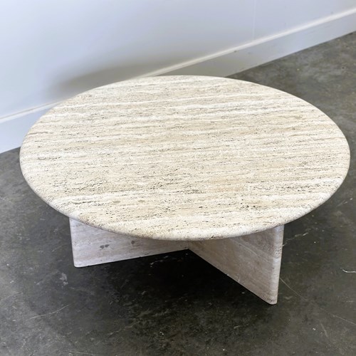 Vintage Round Travertine Coffee Table, 1980S.