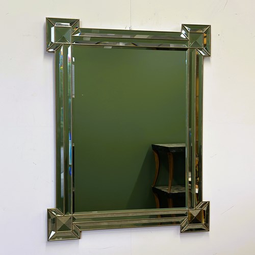 Large Luxurious Rectangular Fully Bevelled Mirror With Brass Frame, Italy, 1980S
