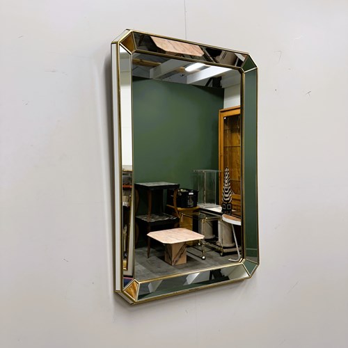De Knudt Rectangular Bevelled Mirror With Brass Frame, Belgium, 1980S