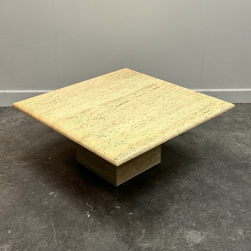 Large Brute Travertine Square Coffee Table, 1970S.