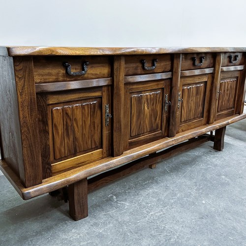 Brutalist Solid Elm Sideboard By Olavi Hanninen