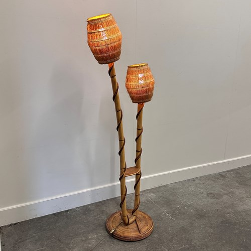 Louis Sognot Rattan And Wicker Floor Lamp, France, 1960S