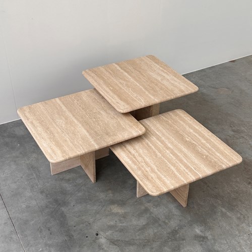 Set Of Three Italian Travertine Nesting / Side Tables