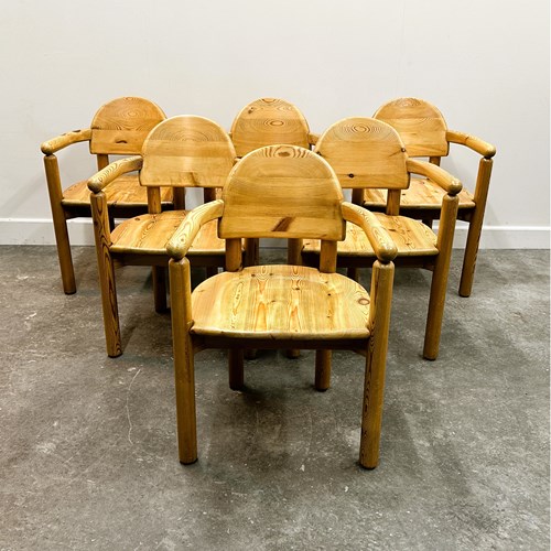 Rainer Daumiller Set Of 6 Armchairs In Solid Pine, 1970S.