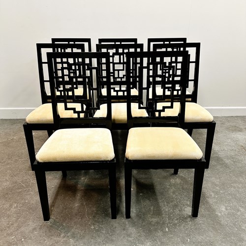 Set Of 8  Mahey Black Lacquered Dining Chairs 