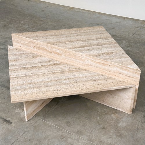 Up & Up Italian Brutalist Travertine Coffee Table