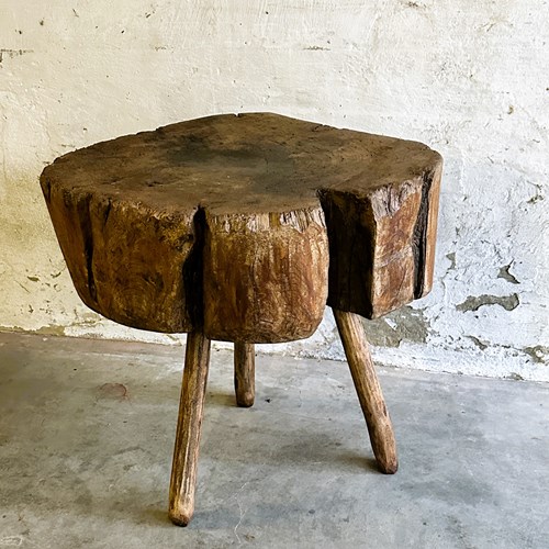 19Thc French Provincial Elm Chopping Block Table, France.