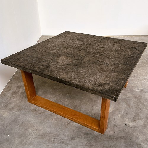 Vintage Belgian Slate & Oak Coffee Table, 1970S