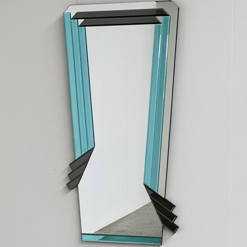 Postmodern Geometric Mirror With Blue & Dark Gray Smoked Glass
